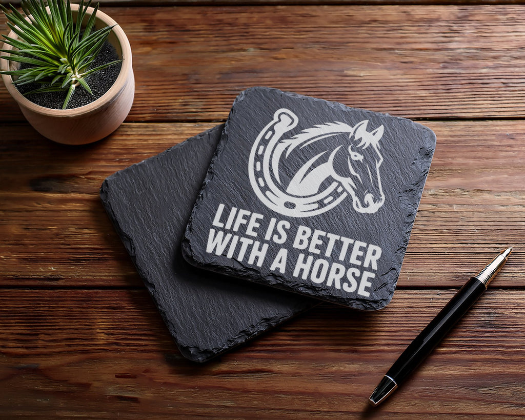Schiefer Untersetzer Pferd Hufeisen Life Is Better With A Horse - Gesc – Bild 5