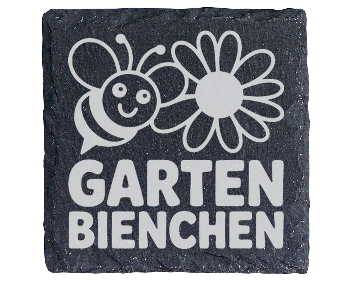 Schiefer Untersetzer Garten Bienchen Mit Blume - Süßes Geschenk Für Gä – Bild 1
