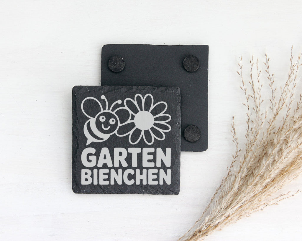 Schiefer Untersetzer Garten Bienchen Mit Blume - Süßes Geschenk Für Gä – Bild 2