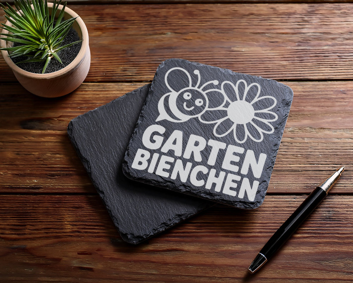 Schiefer Untersetzer Garten Bienchen Mit Blume - Süßes Geschenk Für Gä – Bild 5