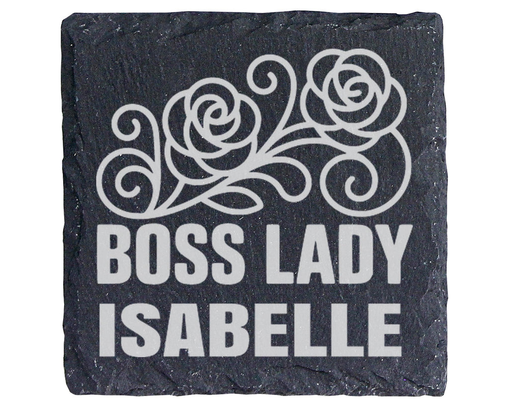 Schiefer Untersetzer Boss Lady Rose mit Wunschname Personalisiert - Ge – Bild 1