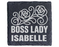 Schiefer Untersetzer Boss Lady Rose mit Wunschname Personalisiert - Ge – Bild 1