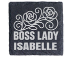 Schiefer Untersetzer Boss Lady Rose mit Wunschname Personalisiert - Ge – Bild 1