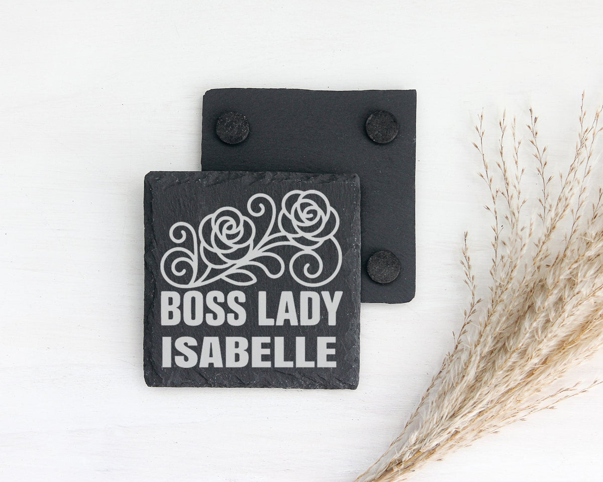 Schiefer Untersetzer Boss Lady Rose mit Wunschname Personalisiert - Ge – Bild 2