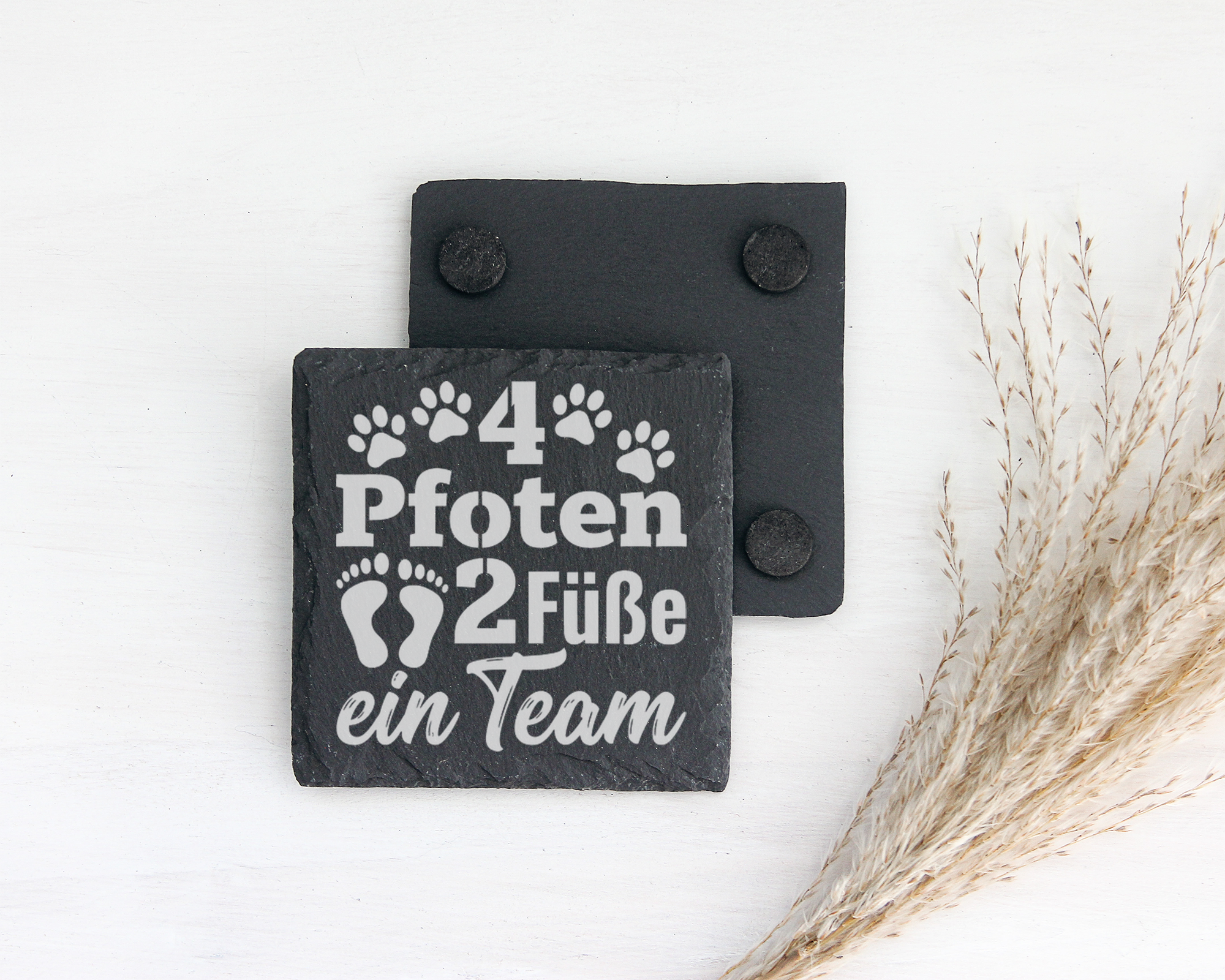 Hunde Untersetzer Schiefertafel, 4 Pfoten 2 Füße ein Team Geschenk, Ge – Bild 2