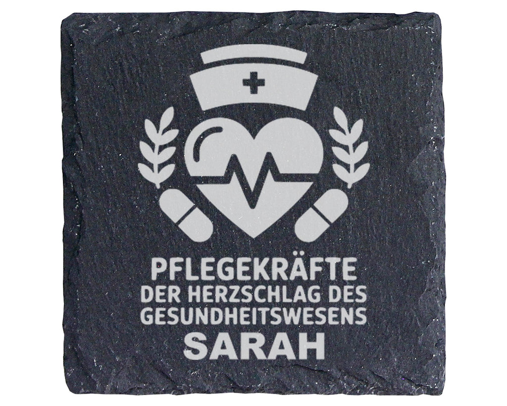 Schiefer Untersetzer Personalisiert Pflegekräfte Herzschlag Des Gesund – Bild 1