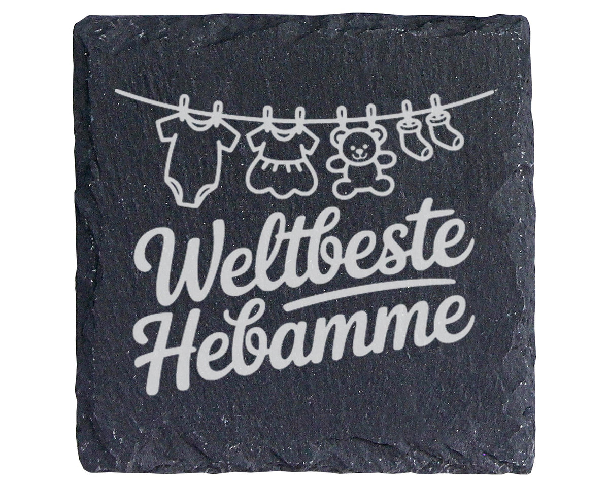 Schiefer Untersetzer Weltbeste Hebamme Wäscheleine - Geschenk für Entb – Bild 1
