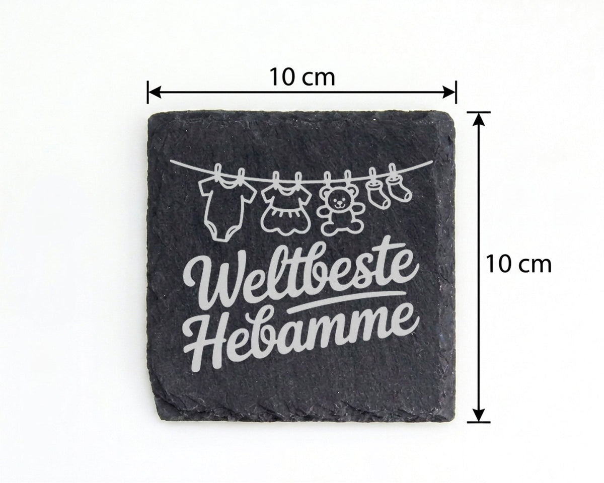 Schiefer Untersetzer Weltbeste Hebamme Wäscheleine - Geschenk für Entb – Bild 4