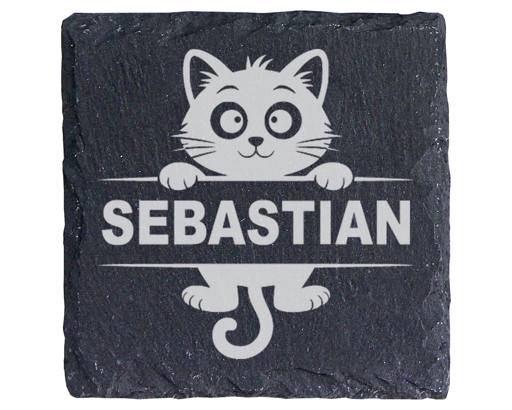 Schiefer Untersetzer Katze Personalisiert Mit Wunschname - Geschenk Fü – Bild 1