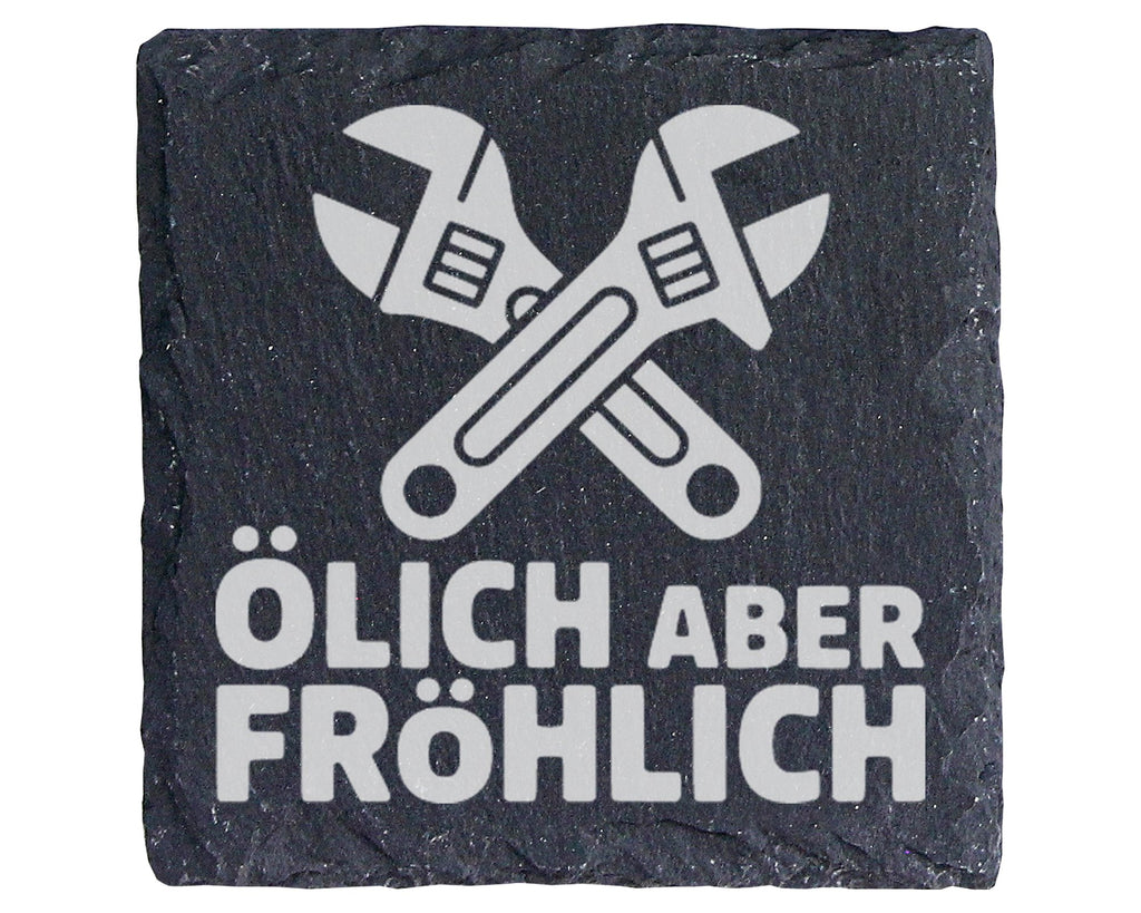Schiefer Untersetzer Schraubenschlüssel Ölich Aber Fröhlich - Geschenk – Bild 1
