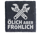 Schiefer Untersetzer Schraubenschlüssel Ölich Aber Fröhlich - Geschenk – Bild 1