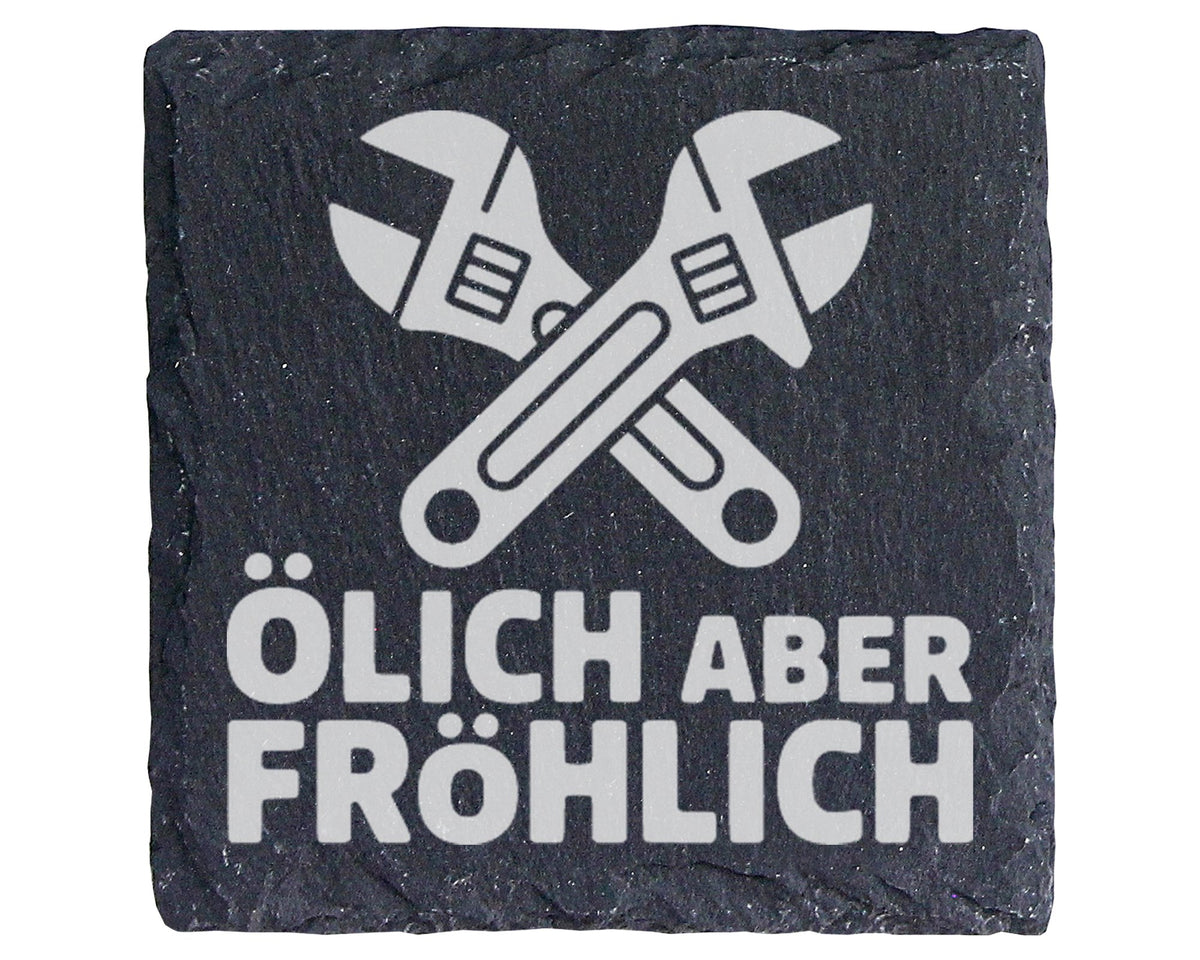 Schiefer Untersetzer Schraubenschlüssel Ölich Aber Fröhlich - Geschenk – Bild 1
