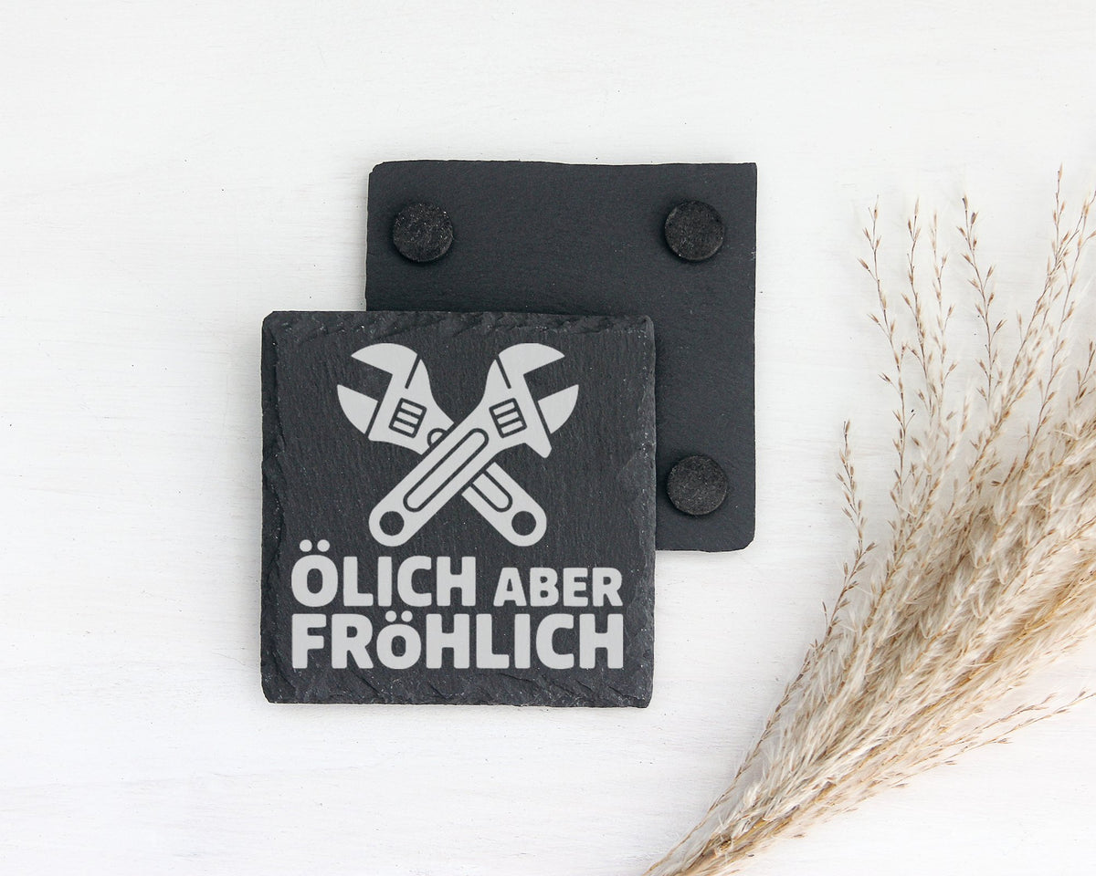 Schiefer Untersetzer Schraubenschlüssel Ölich Aber Fröhlich - Geschenk – Bild 2