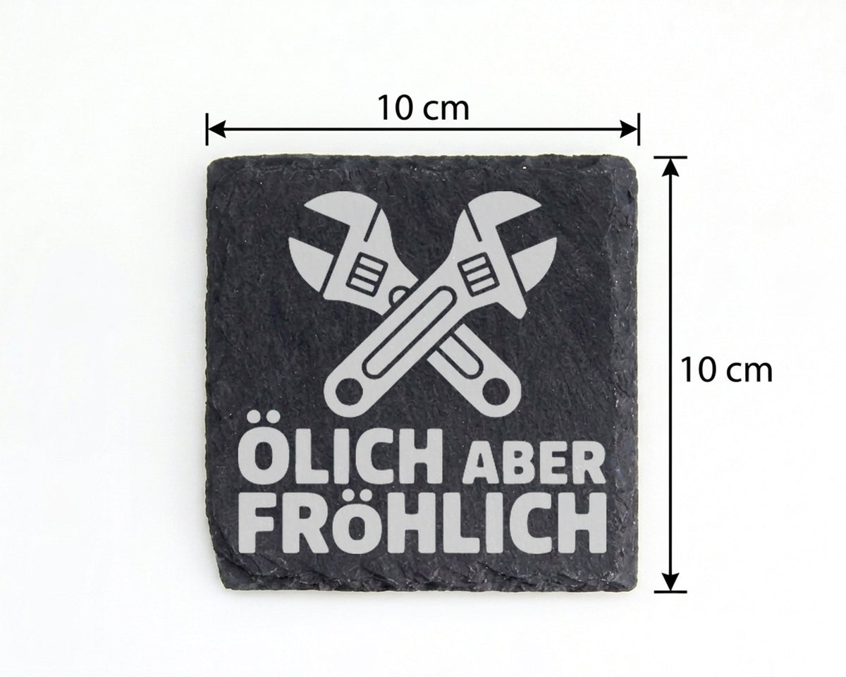 Schiefer Untersetzer Schraubenschlüssel Ölich Aber Fröhlich - Geschenk – Bild 4