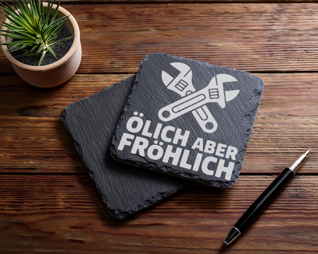Schiefer Untersetzer Schraubenschlüssel Ölich Aber Fröhlich - Geschenk – Bild 5