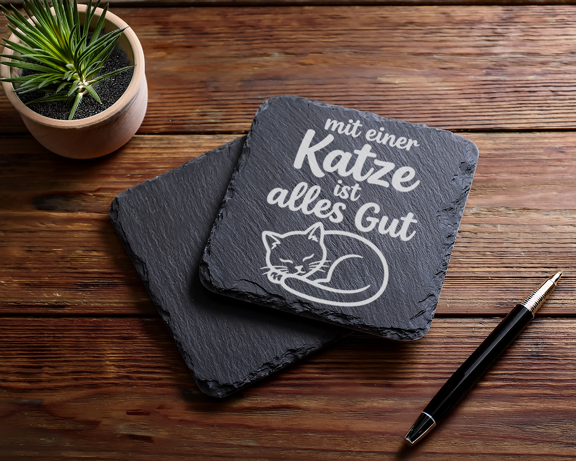 Schiefertafel Untersetzer Katze mit einer Katze ist alles Gut, Geschen – Bild 5