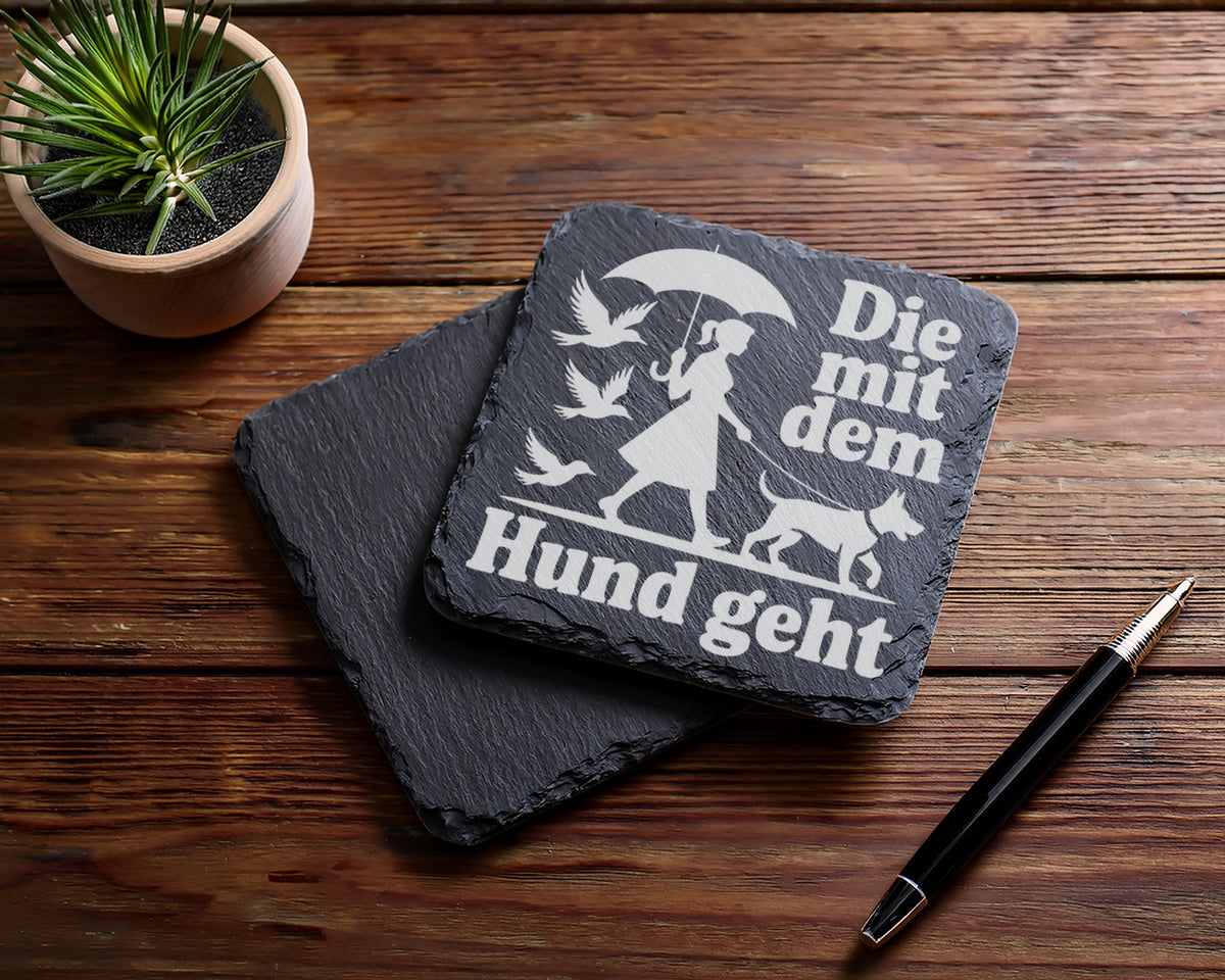 Schiefer Untersetzer Die mit dem Hund Geht - Lustiges Geschenk für Fra – Bild 5