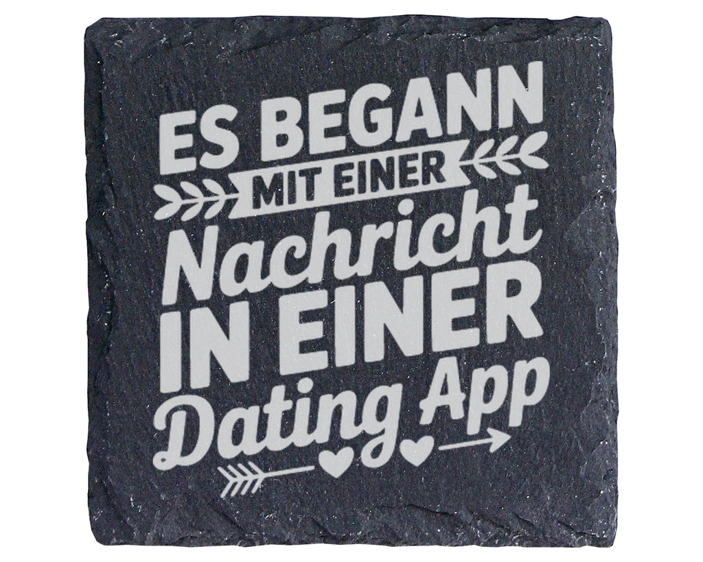 Schiefer Untersetzer Es Begann Mit Nachricht In Dating App - Romantisc – Bild 1