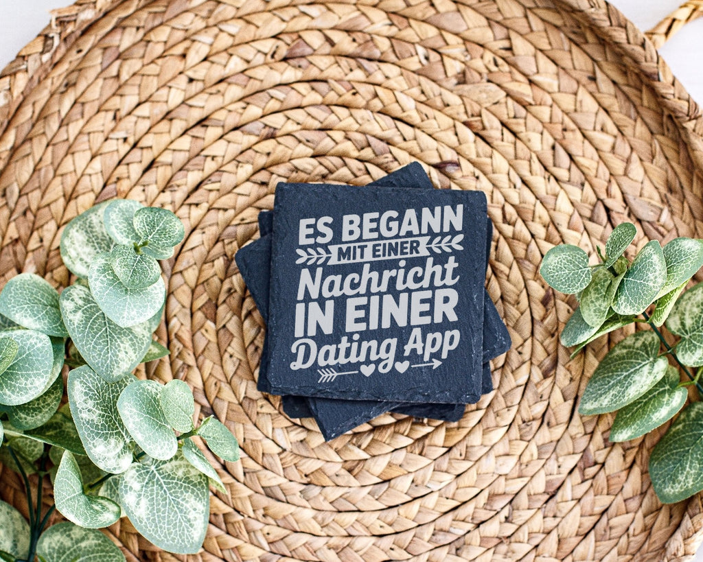 Schiefer Untersetzer Es Begann Mit Nachricht In Dating App - Romantisc – Bild 3