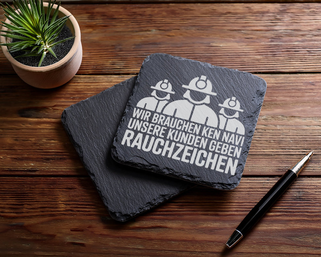 Schiefer Untersetzer Feuerwehr Spruch Rauchzeichen - Lustiges Geschenk – Bild 5