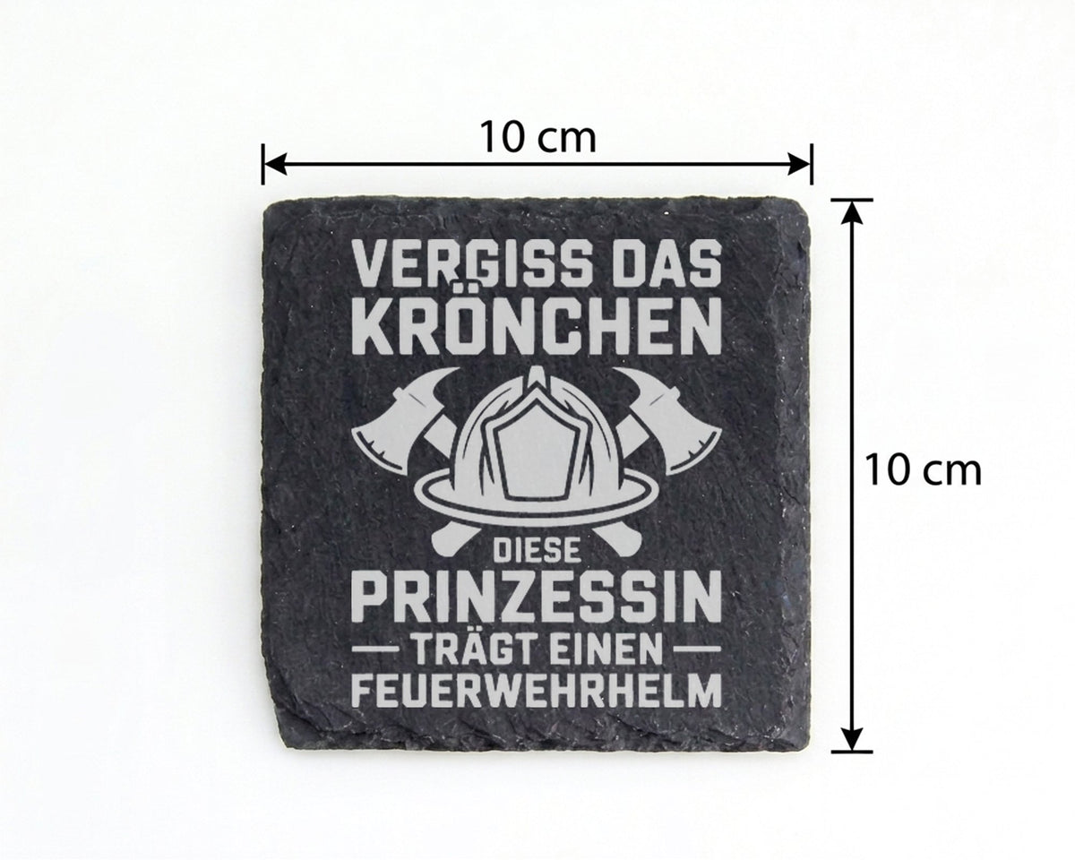Schiefer Untersetzer Prinzessin Trägt Feuerwehrhelm - Lustiger Spruch  – Bild 4