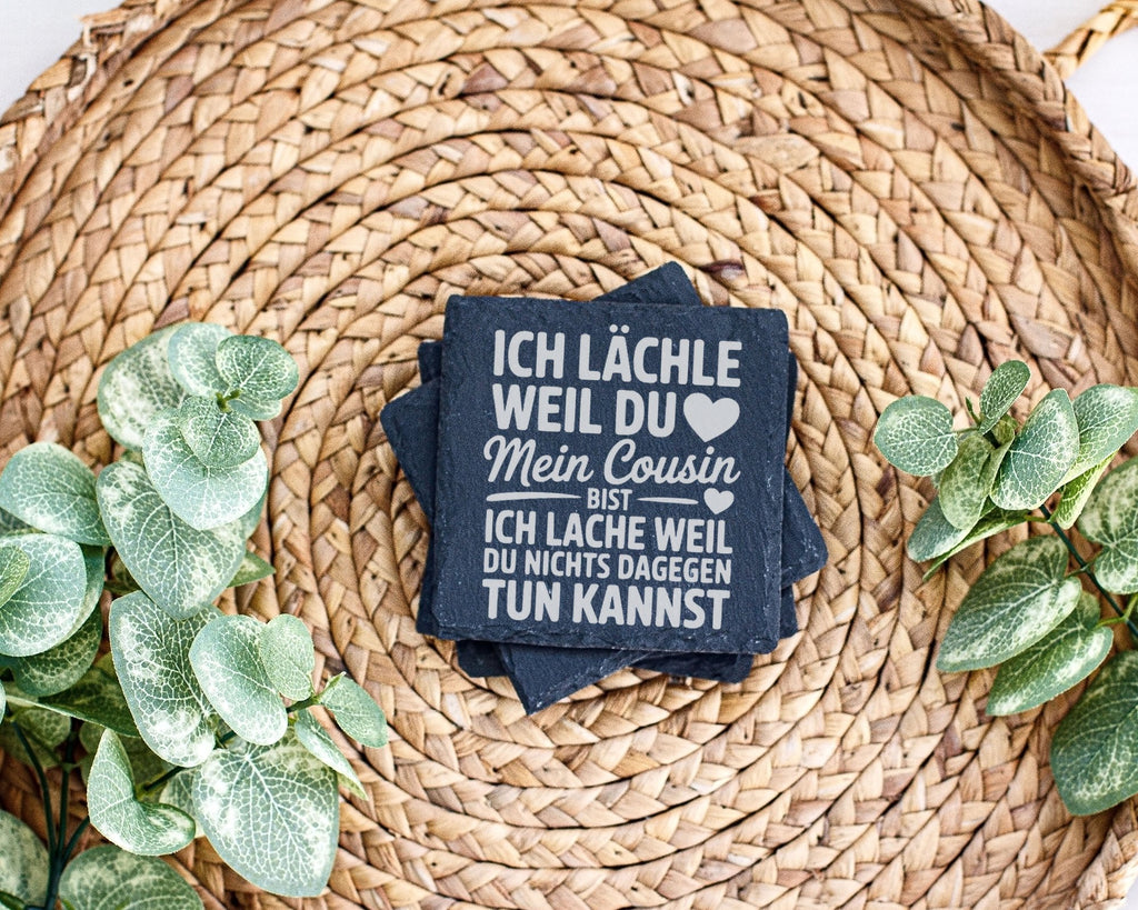 Schiefer Untersetzer Cousin Spruch Ich Lächle Und Lache - Lustiges Ges – Bild 3
