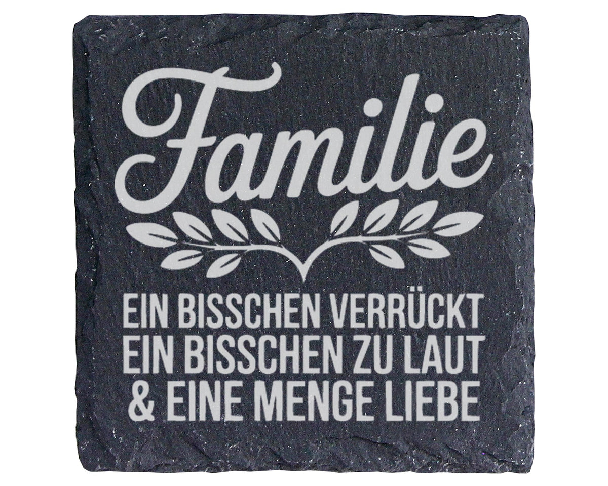 Schiefer Untersetzer Familie Verrückt Laut Liebe Spruch - Geschenk für – Bild 1