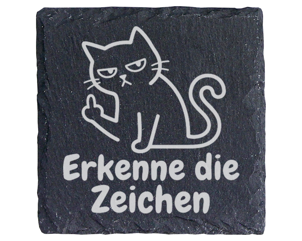 Schiefertafel Untersetzer Katze Mittelfinger Erkenne die Zeichen, sark – Bild 1