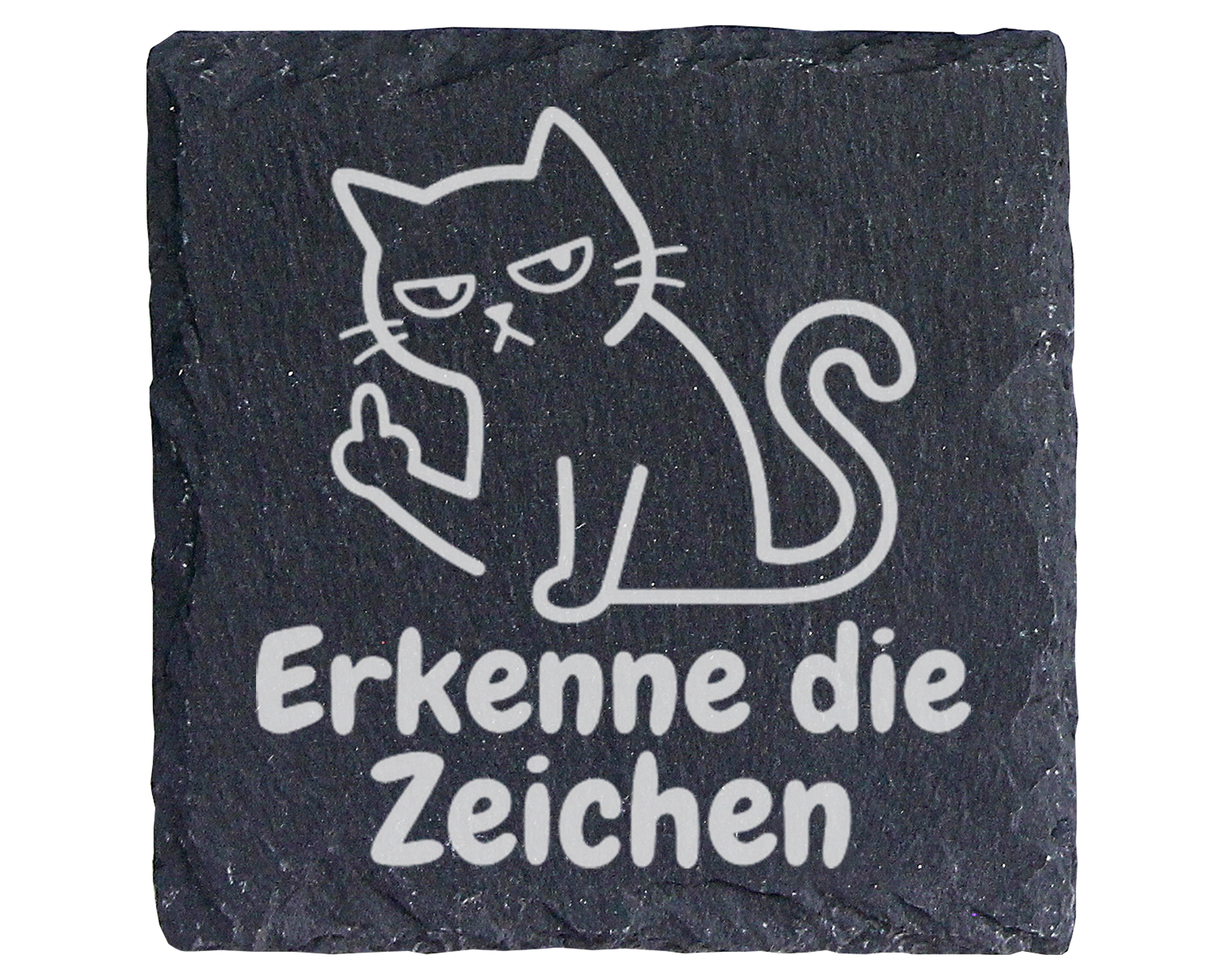 Schiefertafel Untersetzer Katze Mittelfinger Erkenne die Zeichen, sark – Bild 1