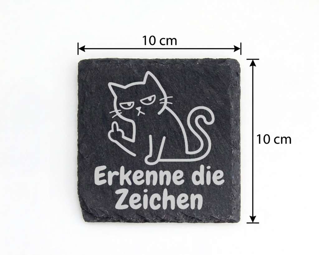 Schiefertafel Untersetzer Katze Mittelfinger Erkenne die Zeichen, sark – Bild 4