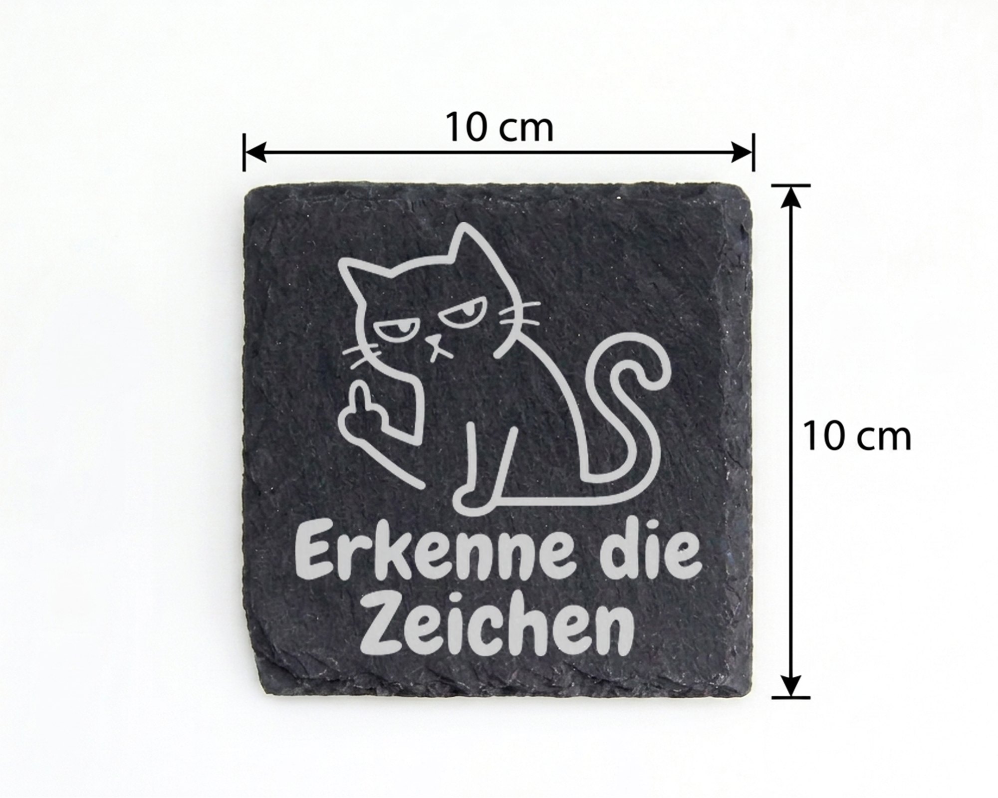 Schiefertafel Untersetzer Katze Mittelfinger Erkenne die Zeichen, sark – Bild 4