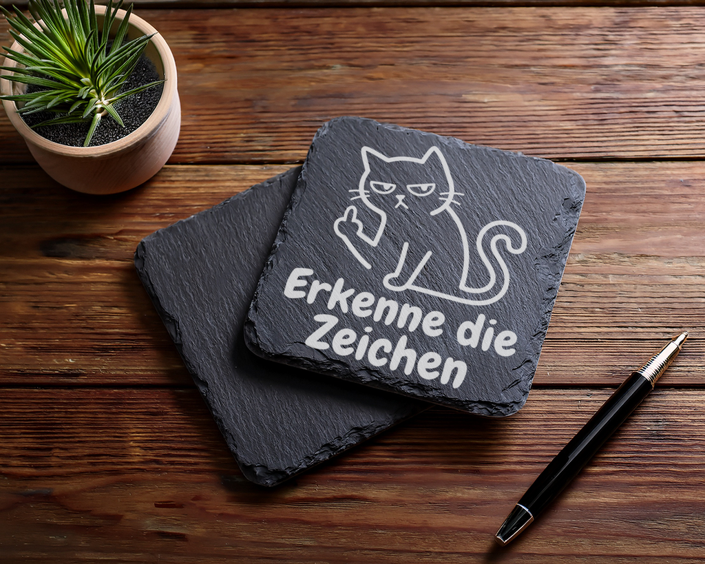 Schiefertafel Untersetzer Katze Mittelfinger Erkenne die Zeichen, sark – Bild 5