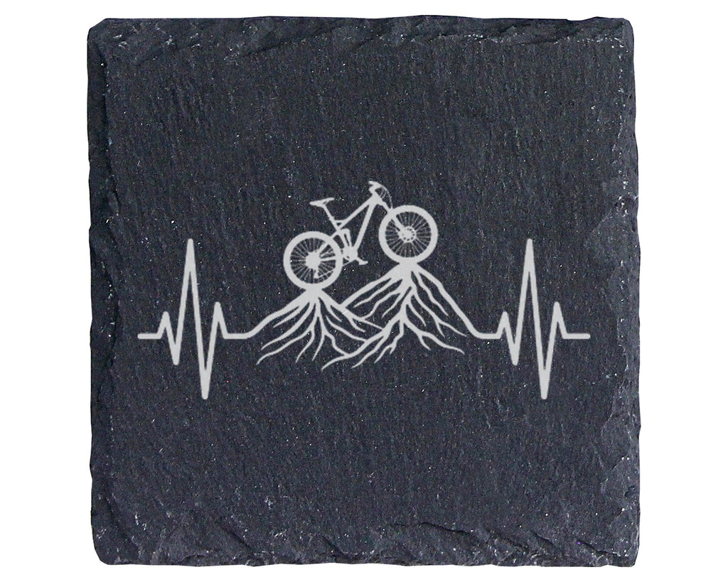 Schiefer Untersetzer Mountainbike Herzschlag Berge Wurzeln - Geschenk  – Bild 1