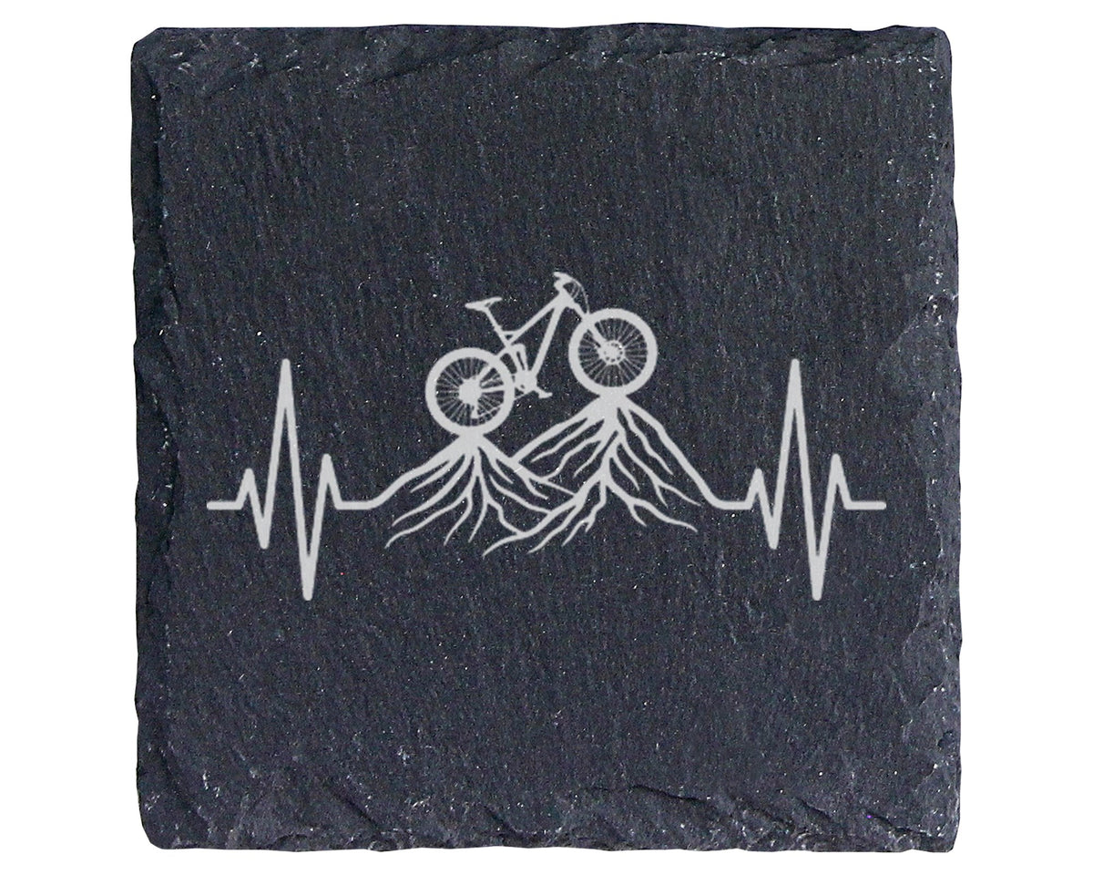 Schiefer Untersetzer Mountainbike Herzschlag Berge Wurzeln - Geschenk  – Bild 1