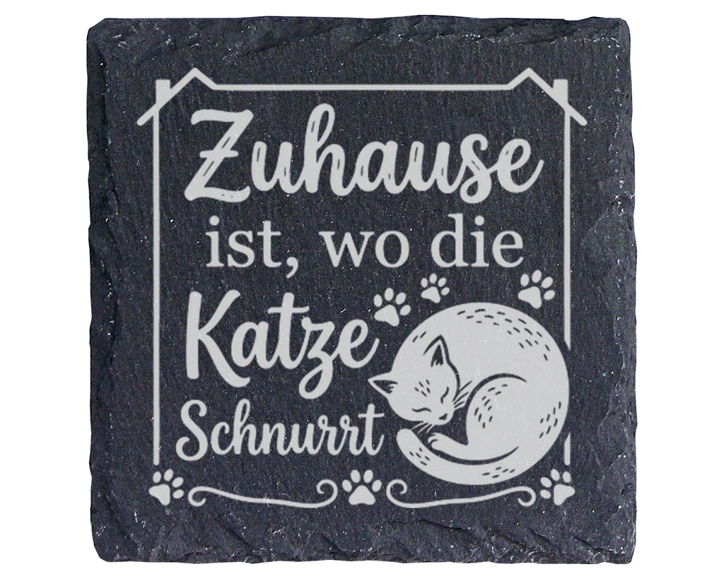 Schiefertafel Untersetzer Zuhause ist wo die Katze schnurrt, Deko für  – Bild 1