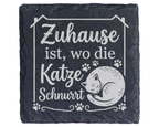 Schiefertafel Untersetzer Zuhause ist wo die Katze schnurrt, Deko für  – Bild 1