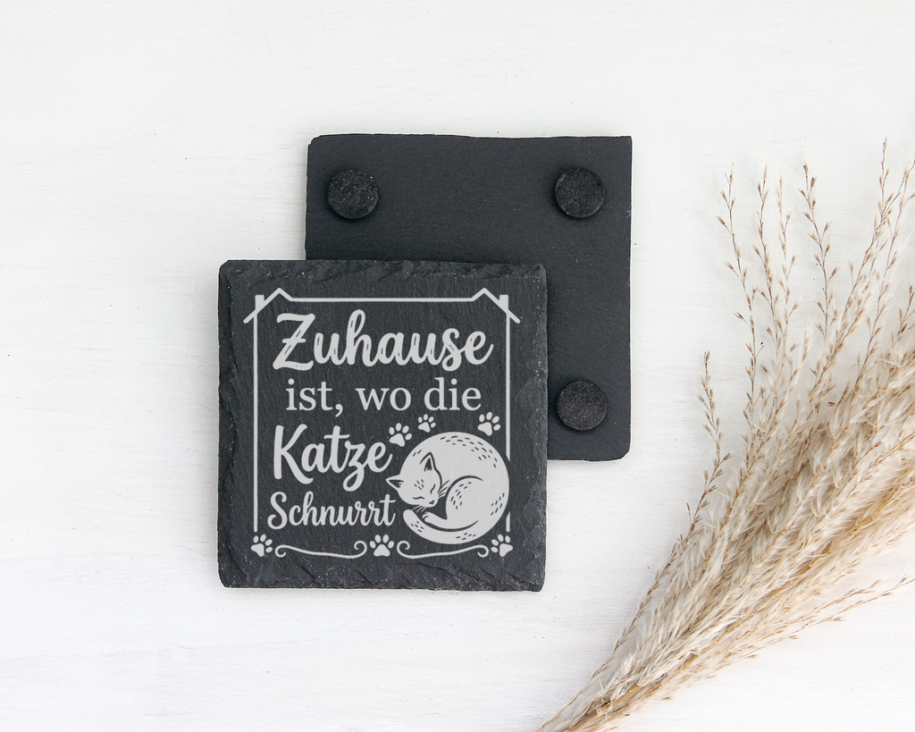Schiefertafel Untersetzer Zuhause ist wo die Katze schnurrt, Deko für  – Bild 2