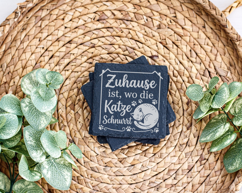 Schiefertafel Untersetzer Zuhause ist wo die Katze schnurrt, Deko für  – Bild 3