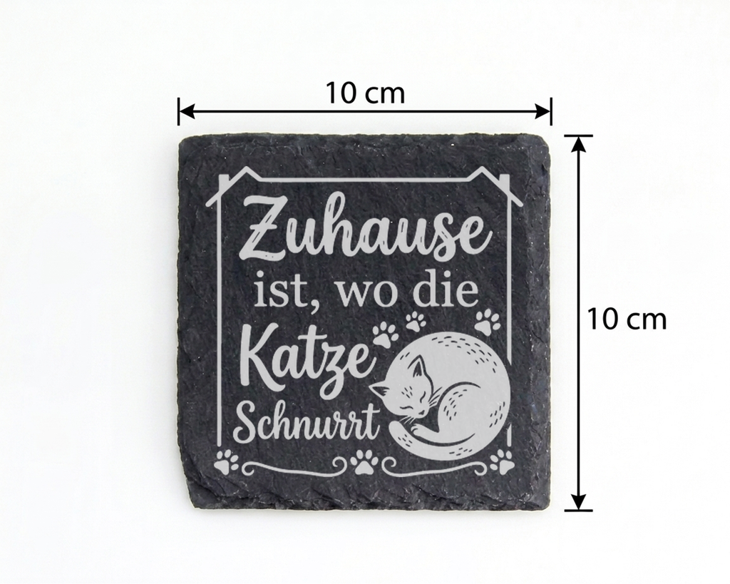 Schiefertafel Untersetzer Zuhause ist wo die Katze schnurrt, Deko für  – Bild 4