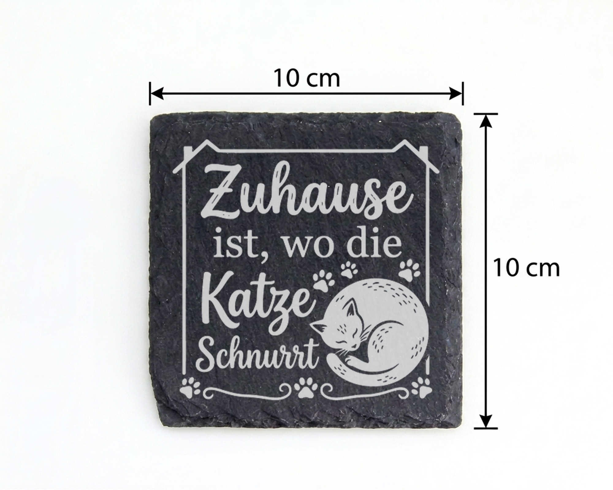 Schiefertafel Untersetzer Zuhause ist wo die Katze schnurrt, Deko für  – Bild 4
