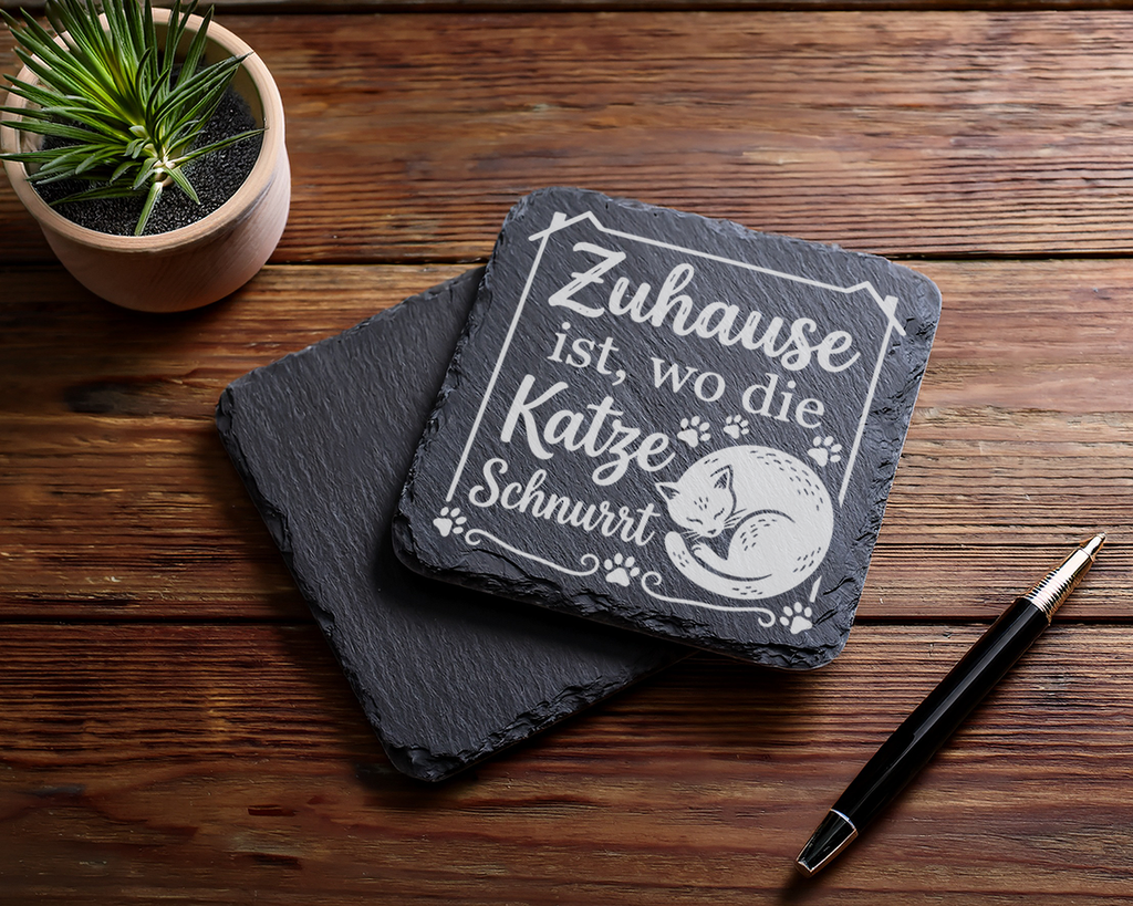 Schiefertafel Untersetzer Zuhause ist wo die Katze schnurrt, Deko für  – Bild 5
