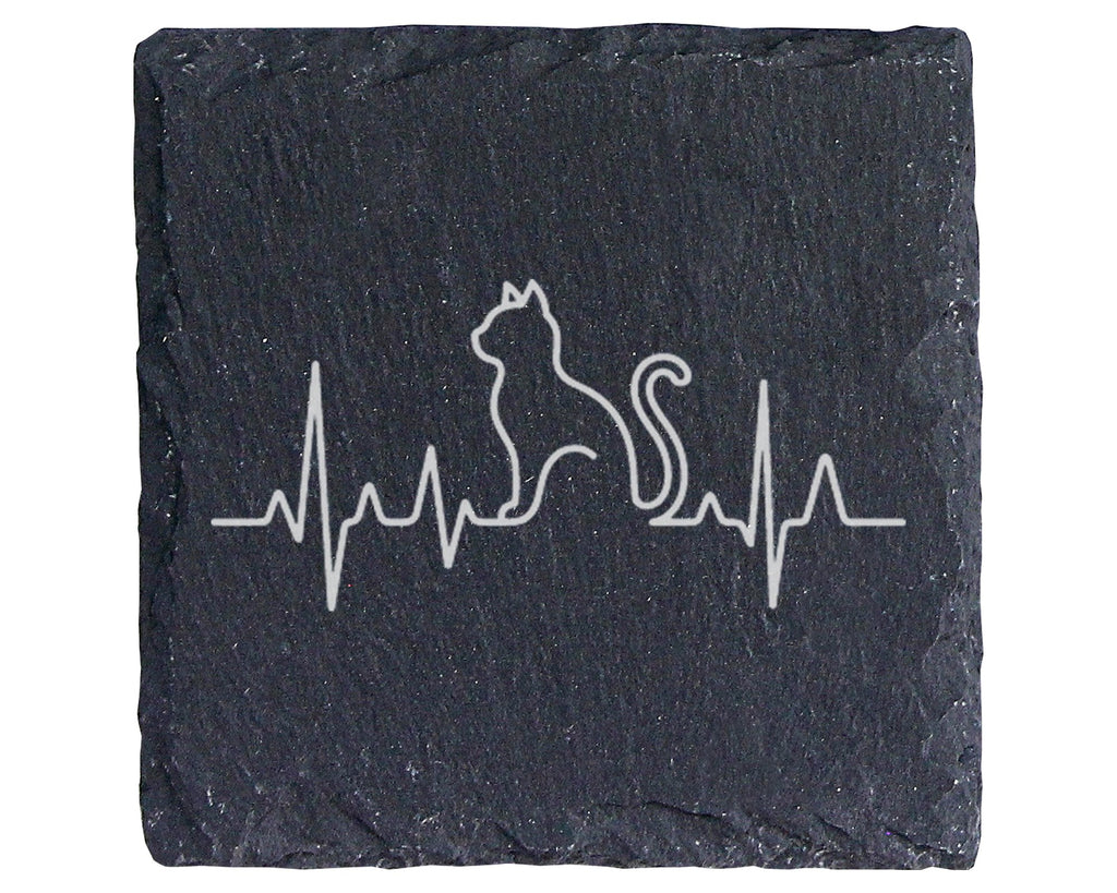 Schiefer Untersetzer Katze Herzschlag EKG Linie - Geschenk für Katzenb – Bild 1