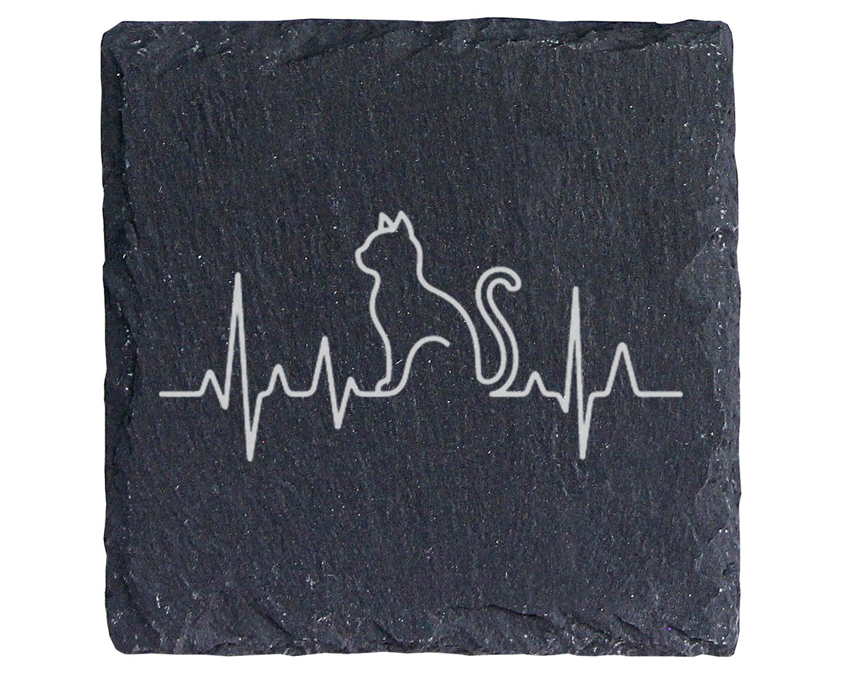 Schiefer Untersetzer Katze Herzschlag EKG Linie - Geschenk für Katzenb – Bild 1