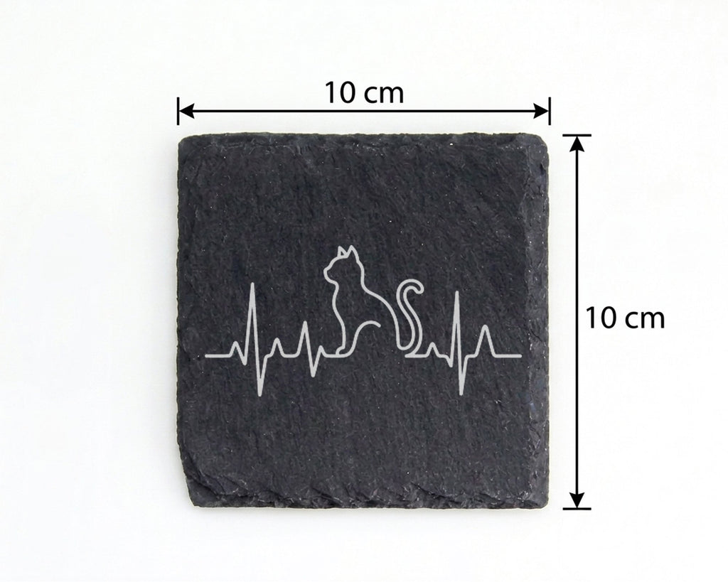 Schiefer Untersetzer Katze Herzschlag EKG Linie - Geschenk für Katzenb – Bild 4