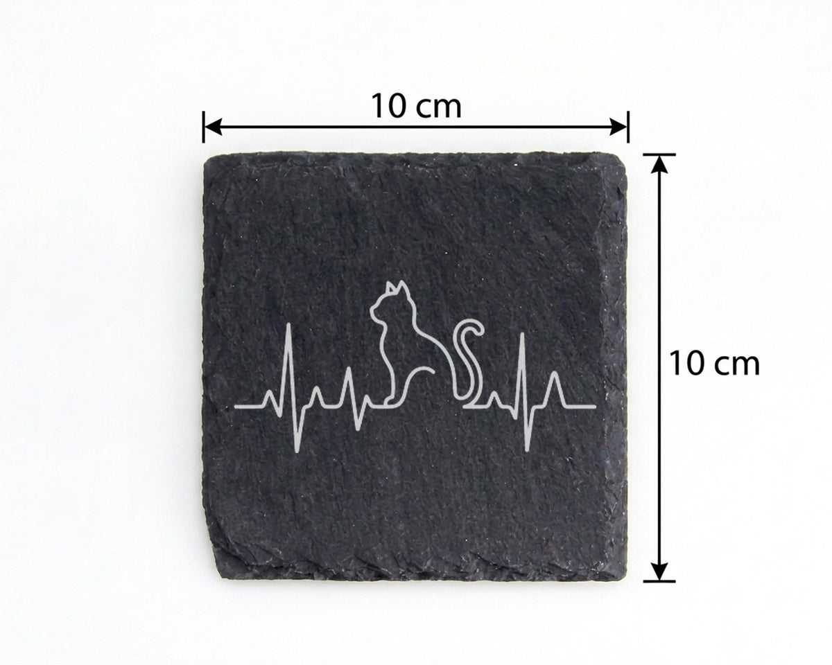 Schiefer Untersetzer Katze Herzschlag EKG Linie - Geschenk für Katzenb – Bild 4