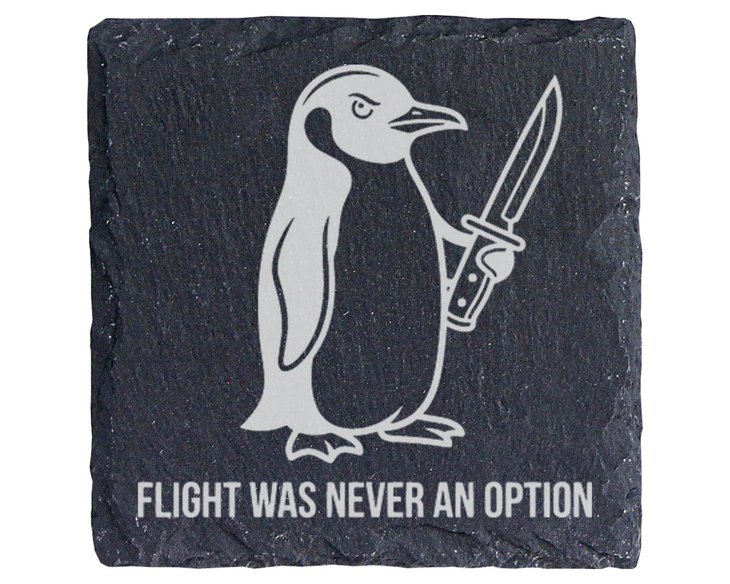 Schiefer Untersetzer Pinguin mit Messer Flight Was Never An Option - L – Bild 1