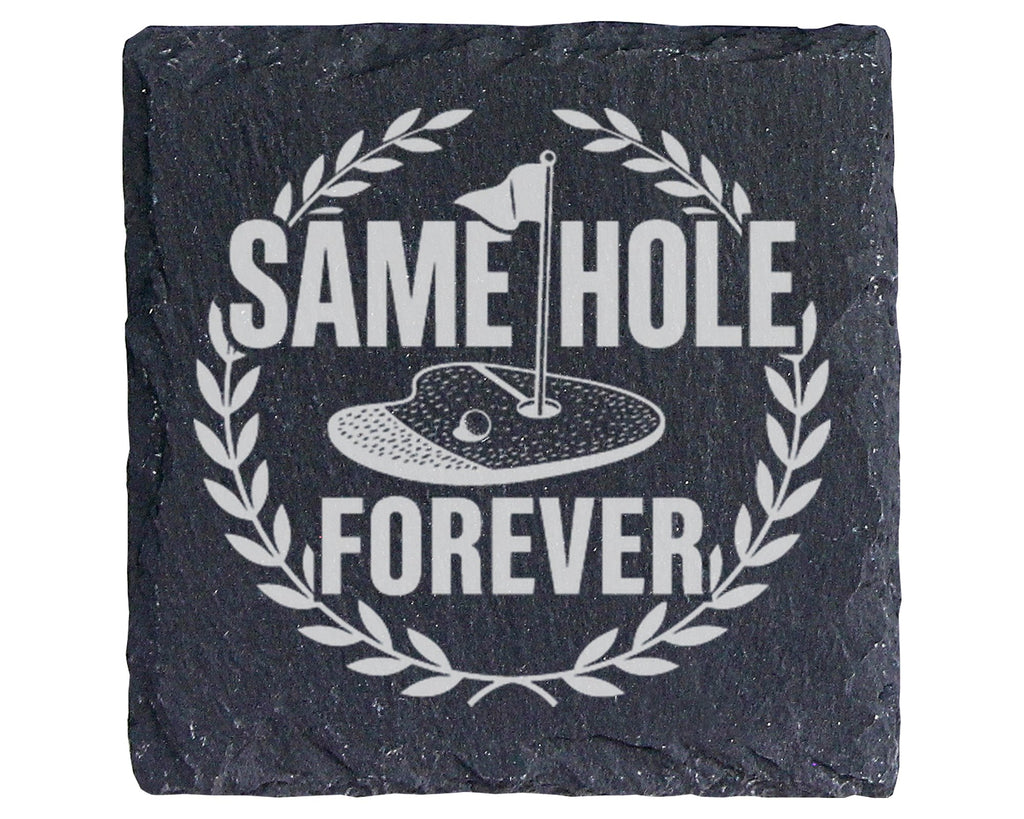 Schiefer Untersetzer Golf Same Hole Forever - Witziges Geschenk für Go – Bild 1