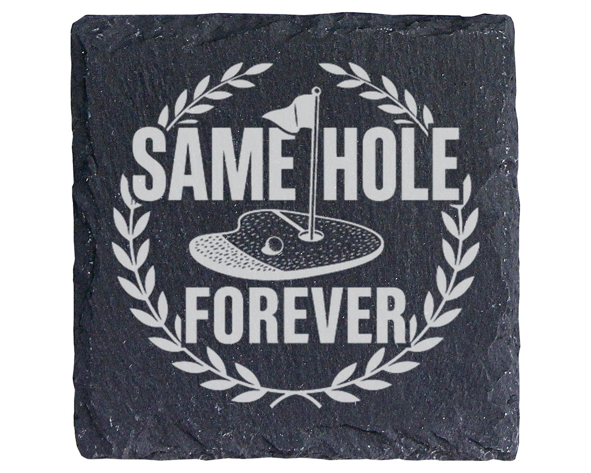 Schiefer Untersetzer Golf Same Hole Forever - Witziges Geschenk für Go – Bild 1