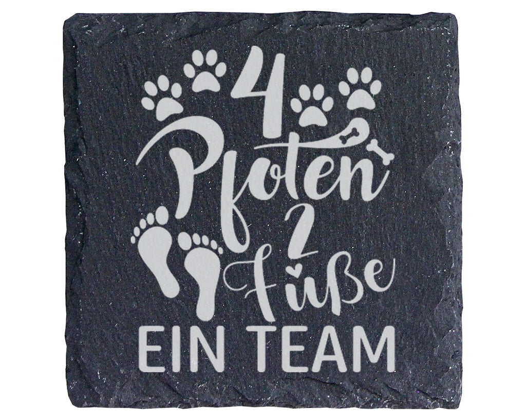Schiefer Untersetzer 4 Pfoten 2 Füße Ein Team - Geschenk für Hundebesi – Bild 1