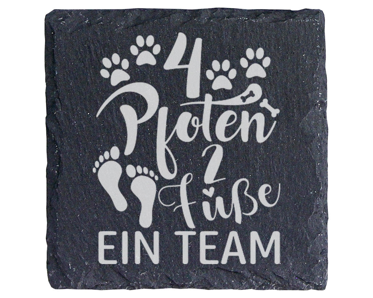 Schiefer Untersetzer 4 Pfoten 2 Füße Ein Team - Geschenk für Hundebesi – Bild 1